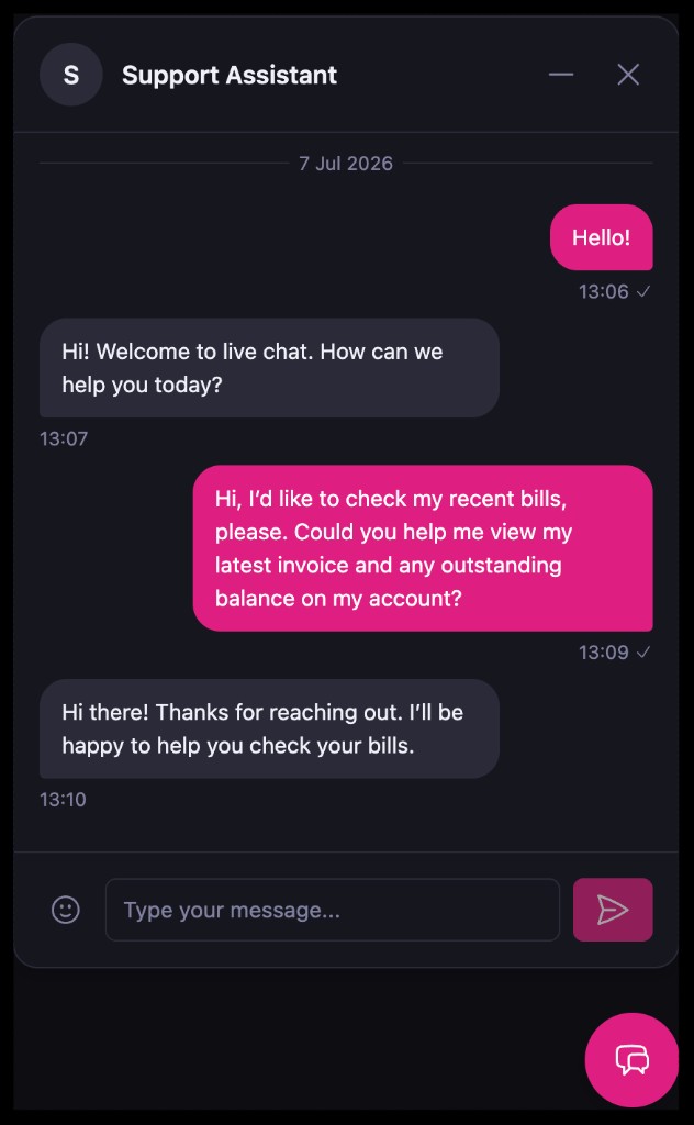 Ink live chat widget in light and dark themes
