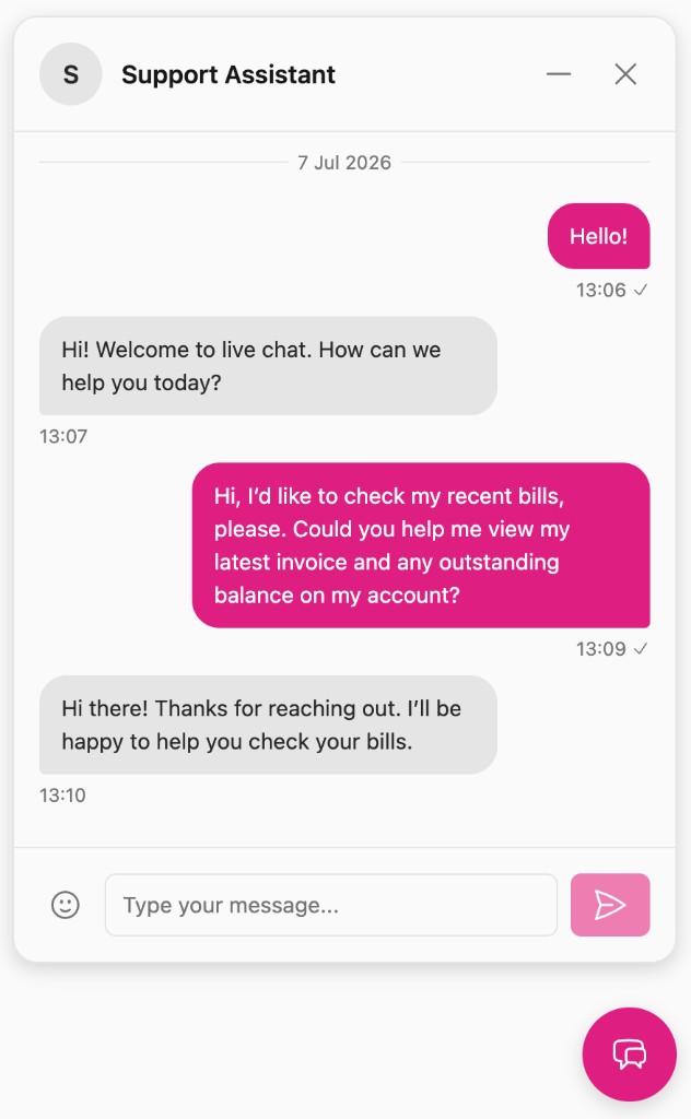 Ink live chat widget in light and dark themes
